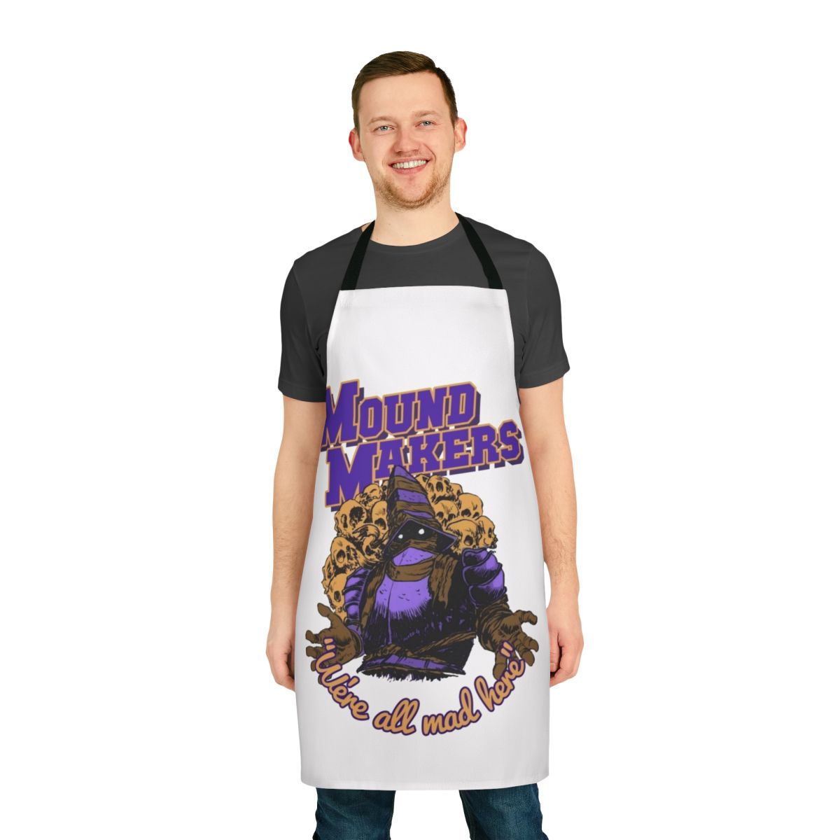 "Dark Souls inspired Mound Makers Covenant apron with gaming and RPG design"