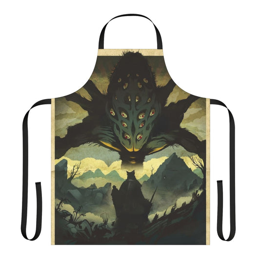 "Dark Souls-themed apron featuring the Amygdala boss from the Nightmare Frontier"