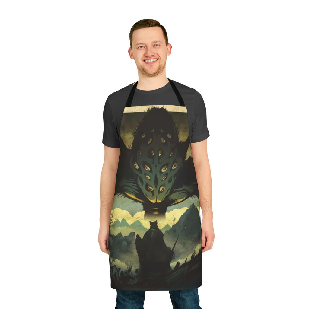 "Dark Souls-themed apron featuring the Amygdala boss from the Nightmare Frontier"