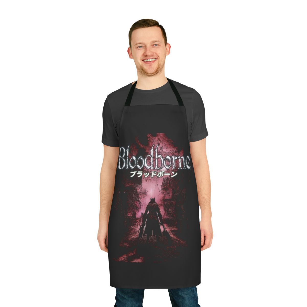 Dark fantasy inspired apron with Bloodborne and Dark Souls imagery