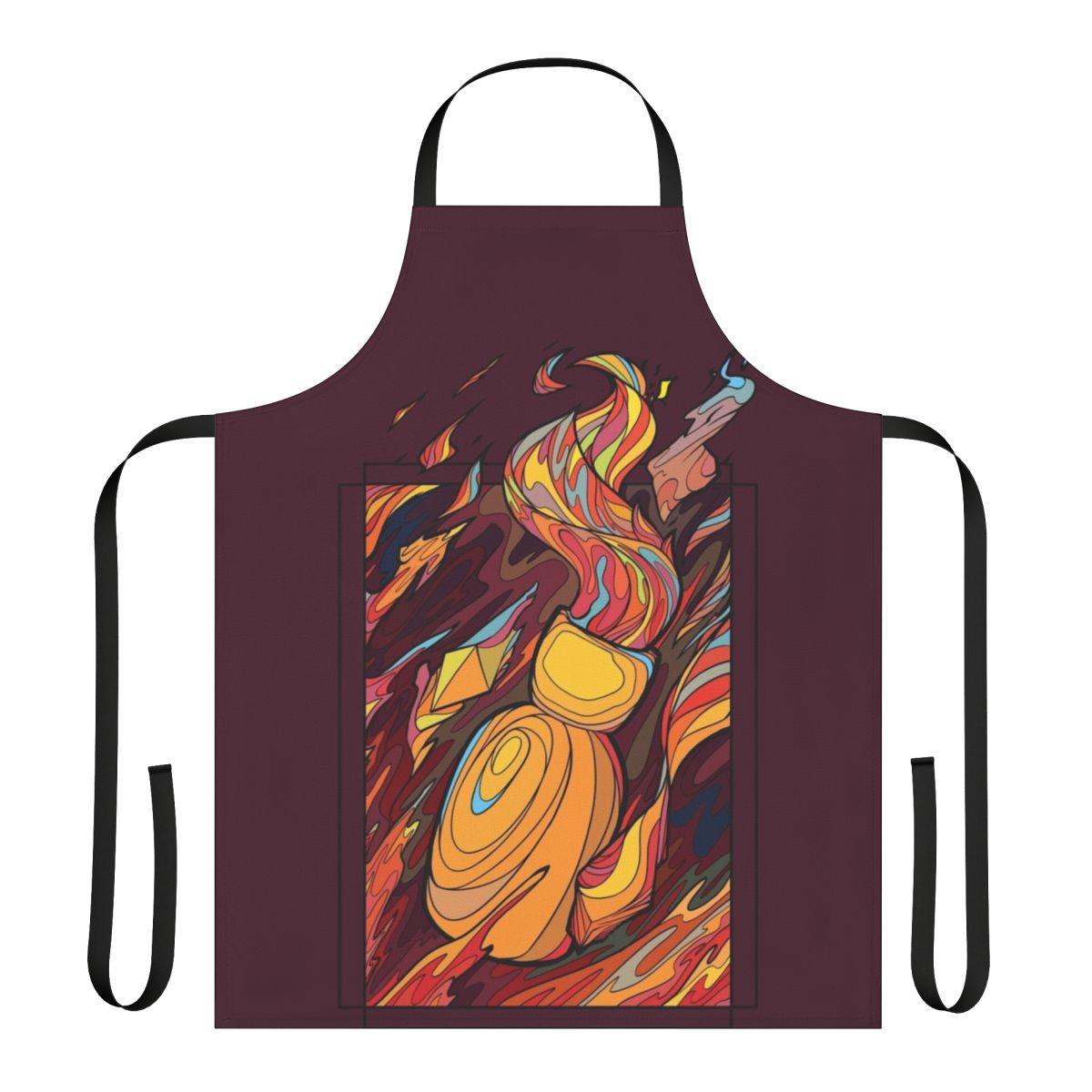 A stained glass-inspired apron featuring the ember of the bonfire from the Dark Souls video game series.