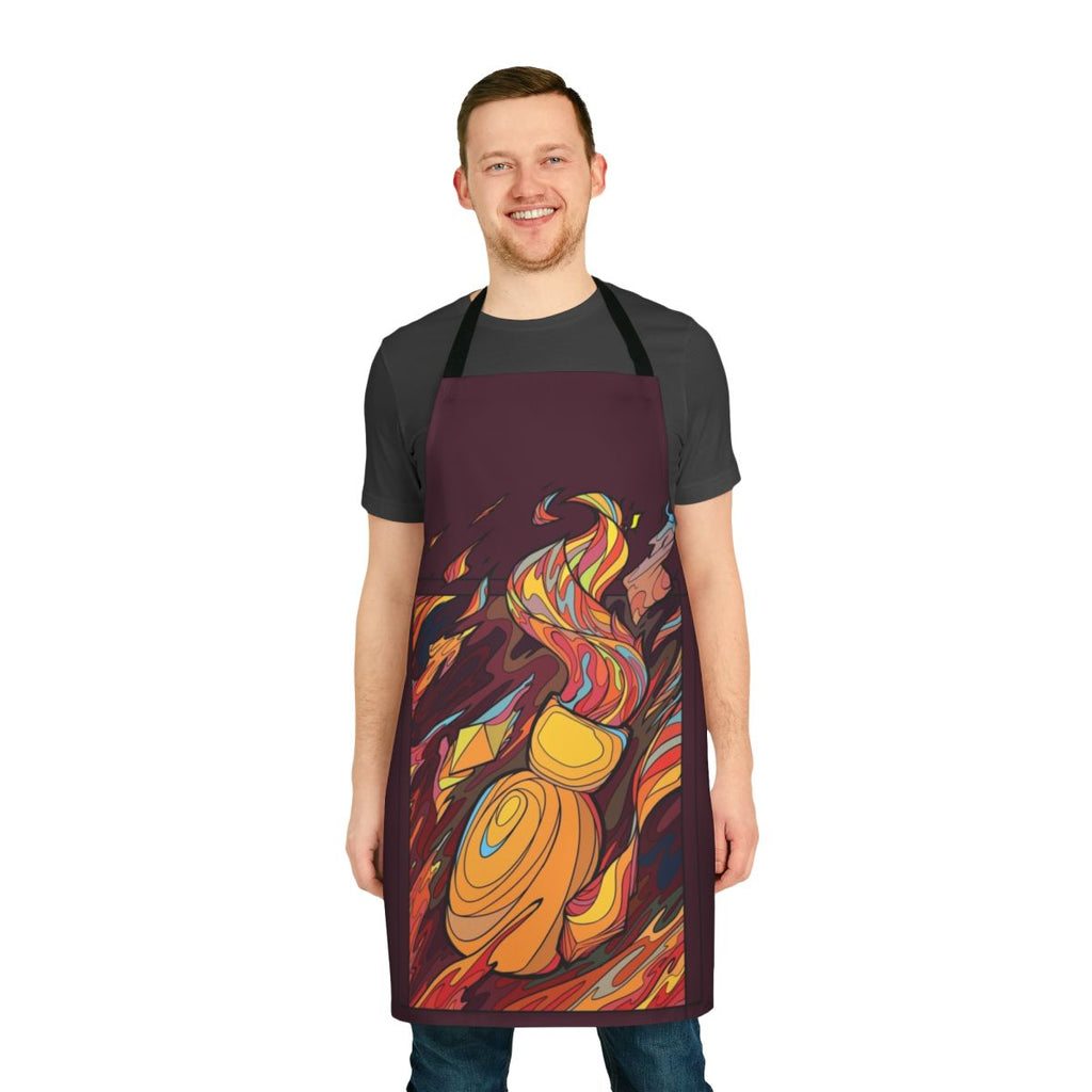 A stained glass-inspired apron featuring the ember of the bonfire from the Dark Souls video game series.