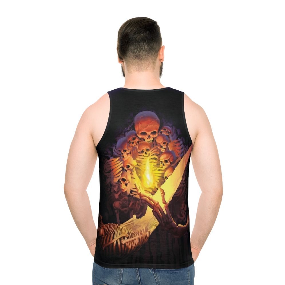Dark Souls inspired unisex tank top with a skull and skeleton design