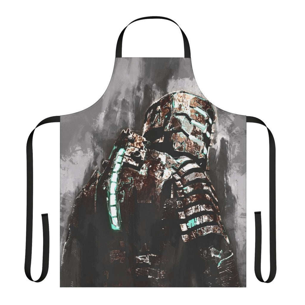 Dark space-themed apron with Isaac Clarke silhouette
