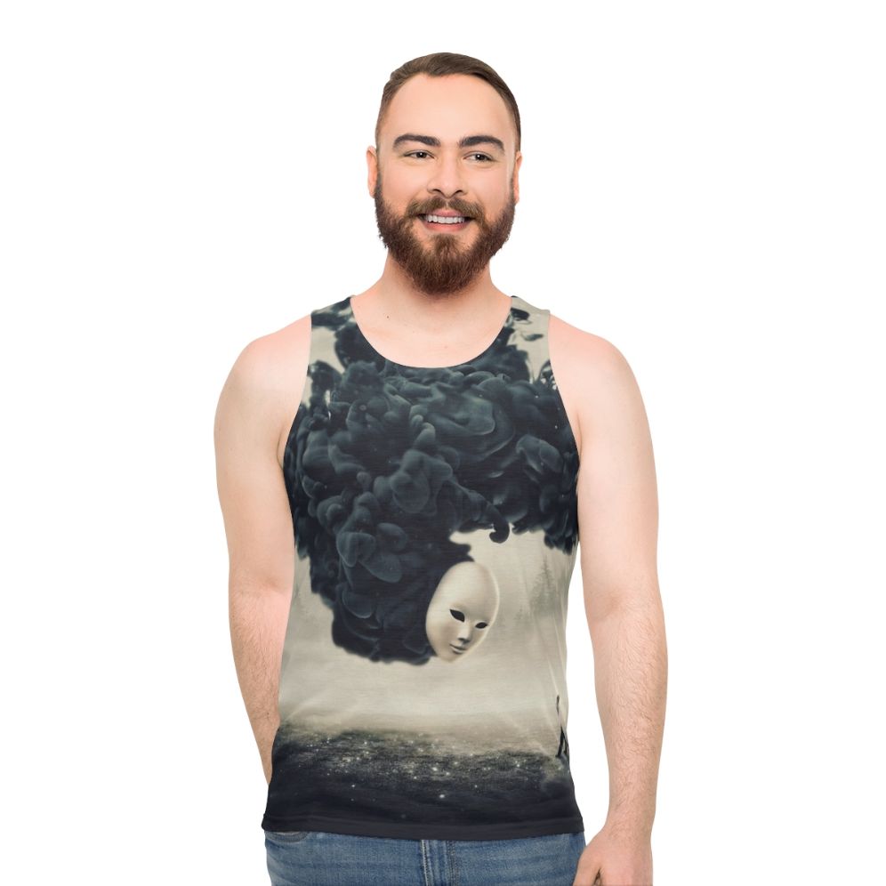 Dark surrealism unisex tank top with selfie design