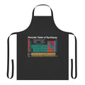 Dark background apron with periodic table of synthpop and electronic music genres