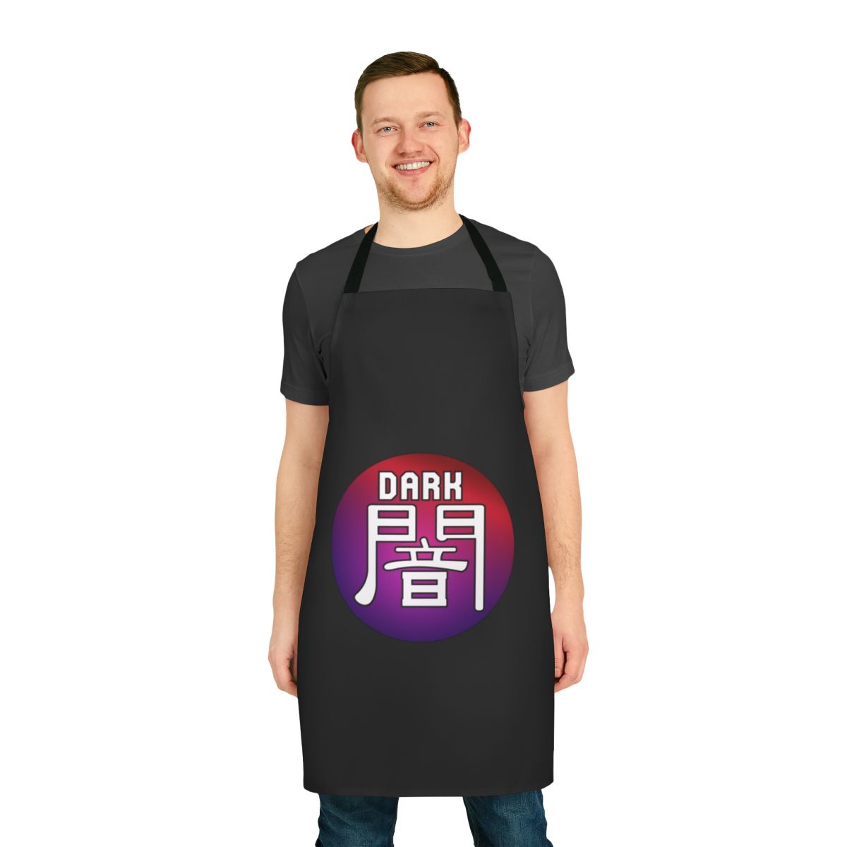 Dark-themed Yu-Gi-Oh! inspired apron with anime and trading card design