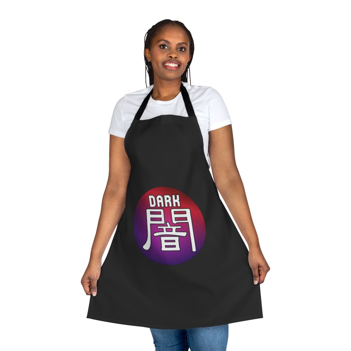 Dark-themed Yu-Gi-Oh! inspired apron with anime and trading card design