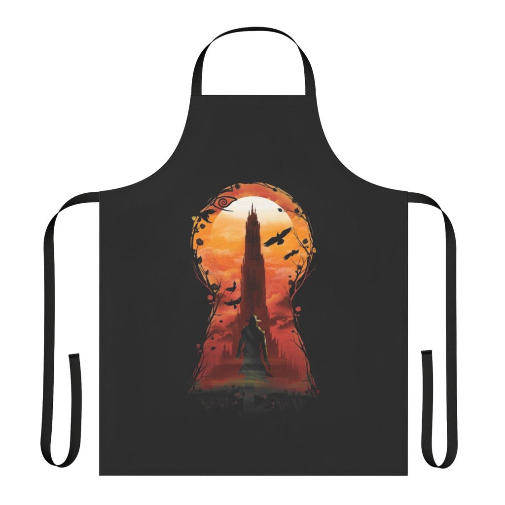 An apron featuring imagery and designs inspired by "The Dark Tower" by Stephen King