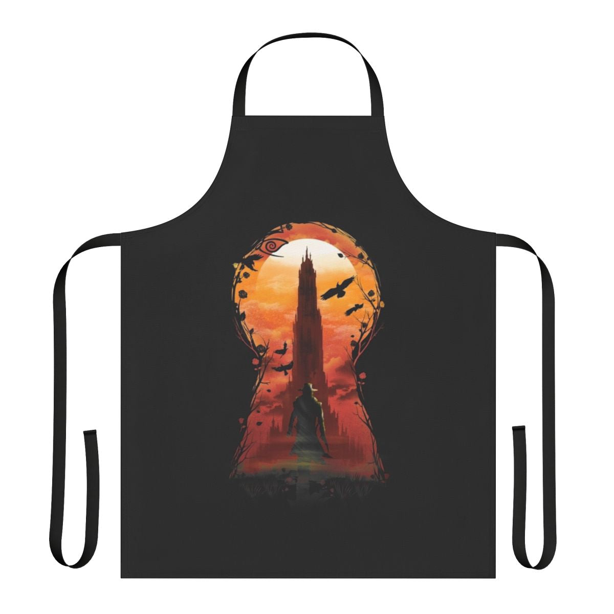 An apron featuring imagery and designs inspired by "The Dark Tower" by Stephen King