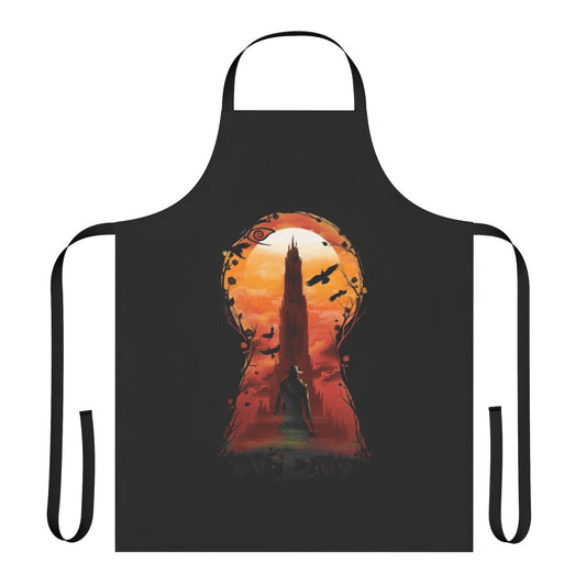 An apron featuring imagery and designs inspired by "The Dark Tower" by Stephen King