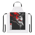 Dark vaporwave-inspired apron with wolf, Japanese, and futuristic cyberpunk design elements
