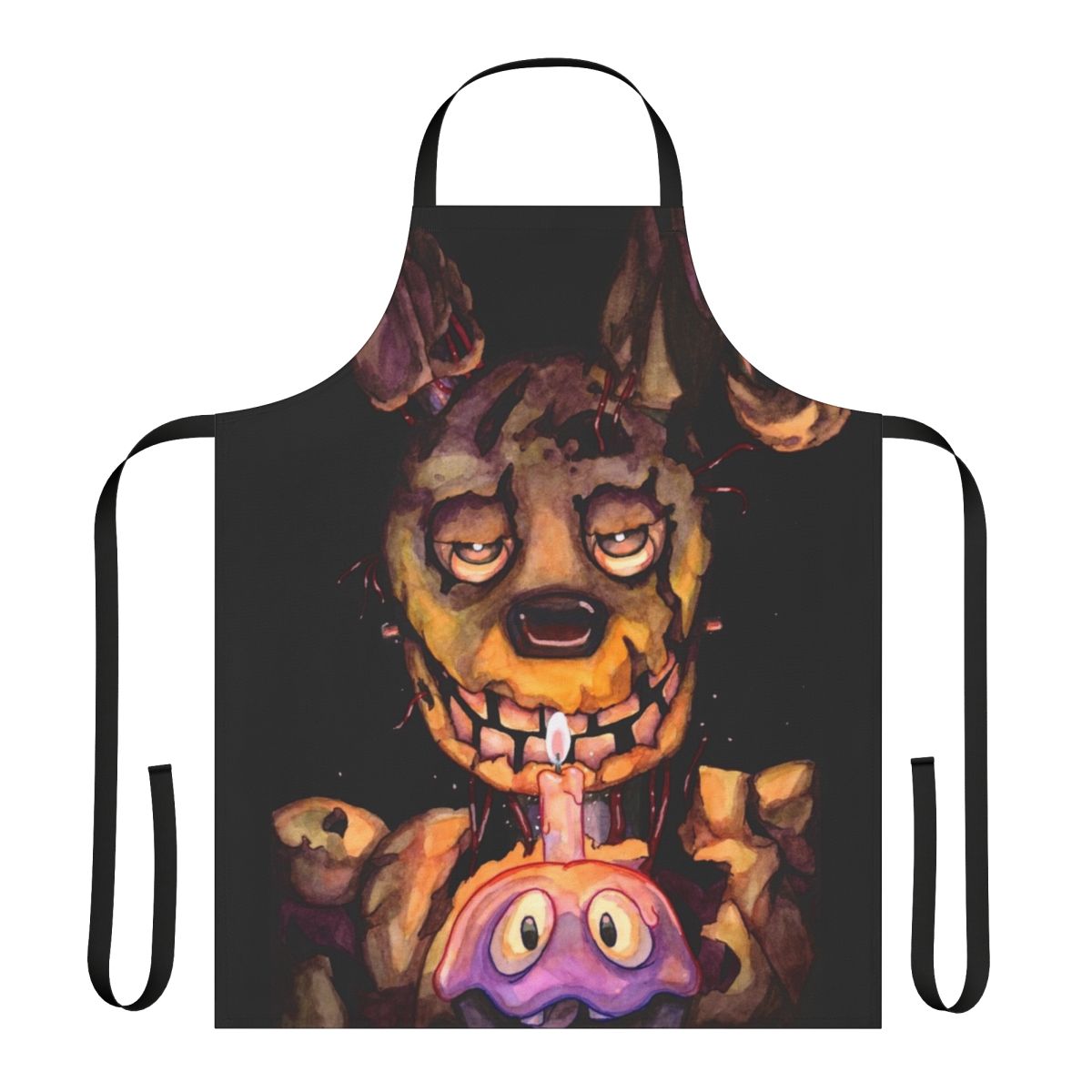 Dark, watercolor-style fan art apron inspired by the Five Nights at Freddy's horror video game series