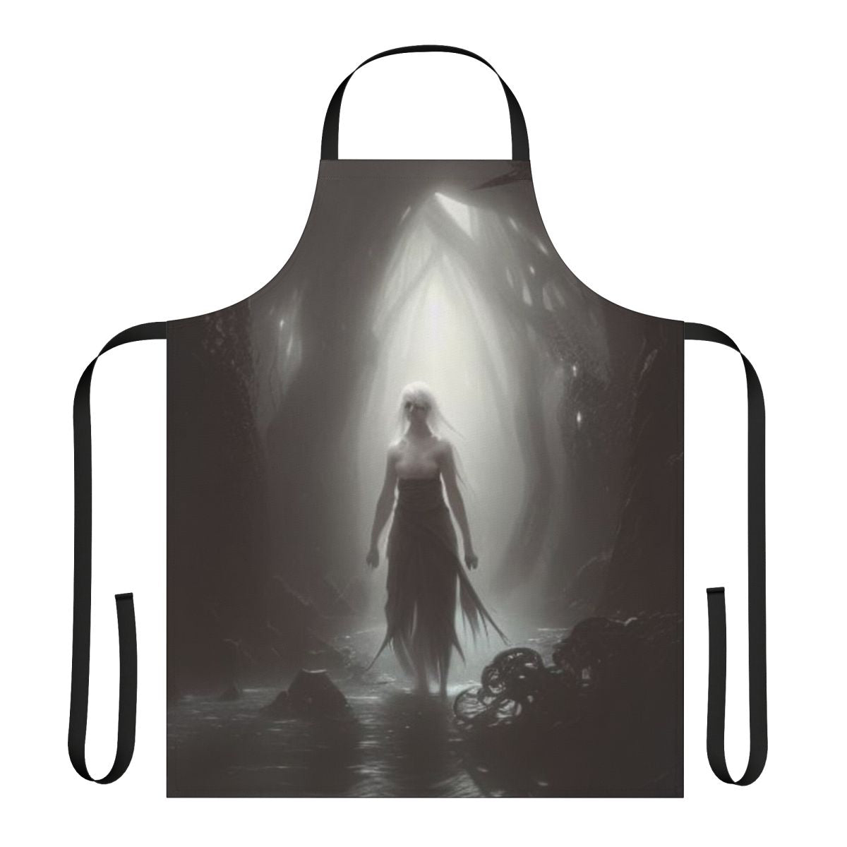 Darkly alluring fantasy apron featuring a tattered rag design and otherworldly elements.
