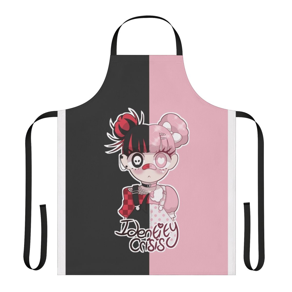 Apron with dark, whimsical anime-inspired design