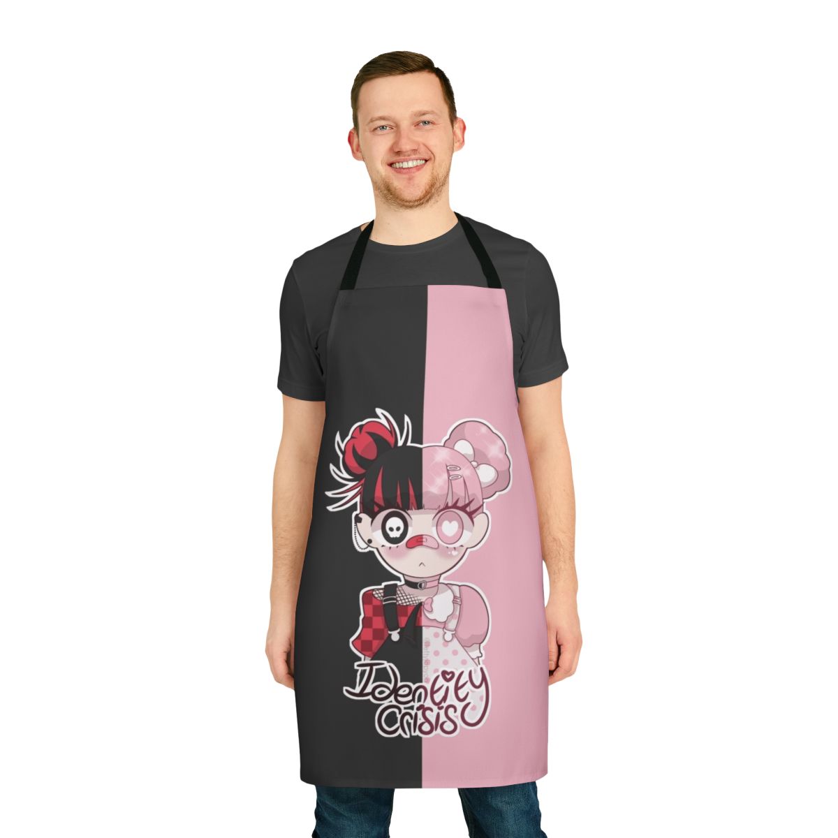 Apron with dark, whimsical anime-inspired design