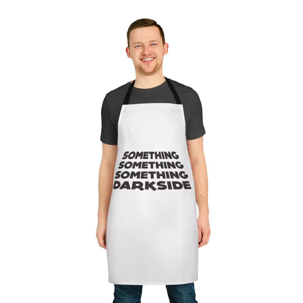A black apron with a stylized "Darkside" design, featuring elements from the Star Wars universe.