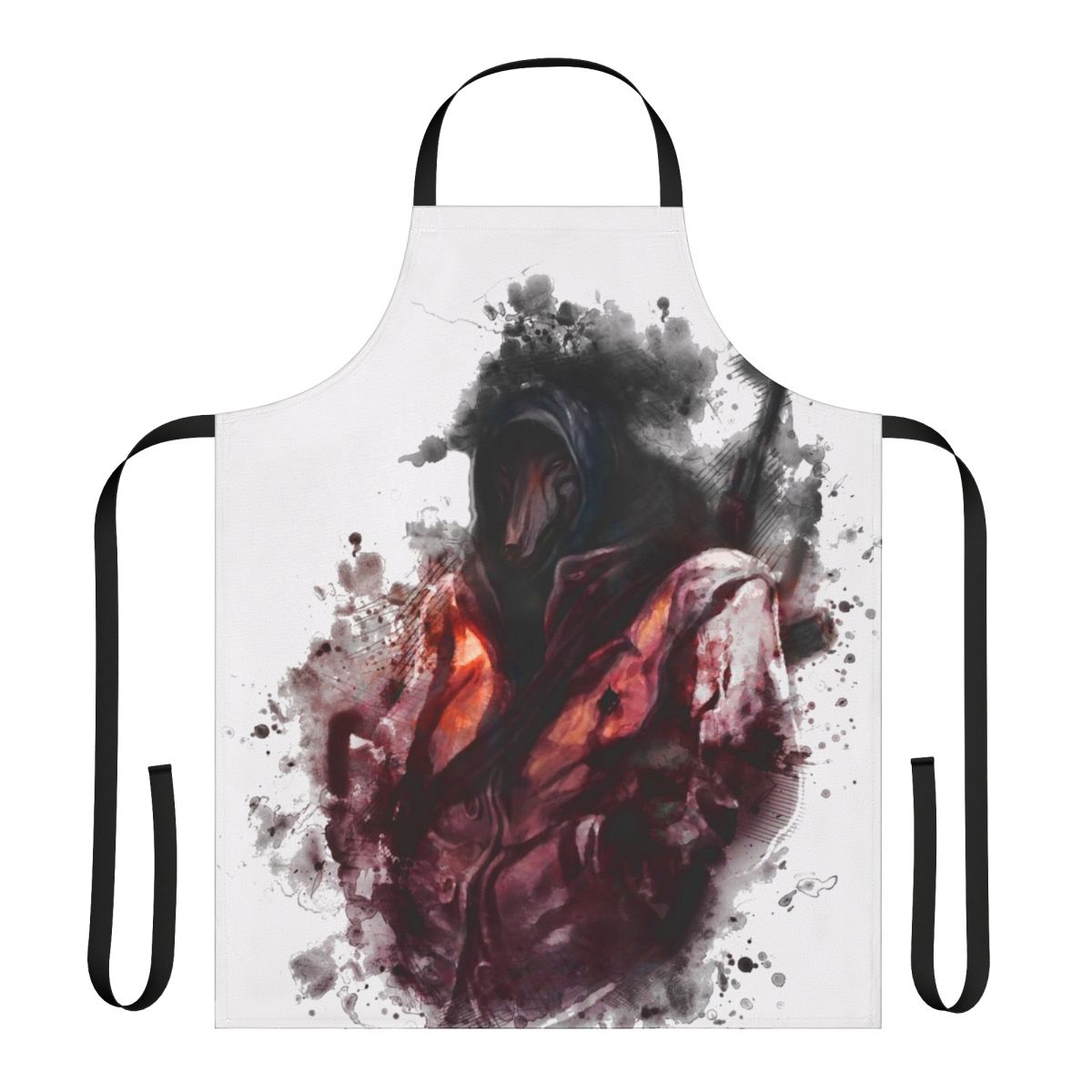 Darkwood-themed apron with horror imagery and weapon silhouettes