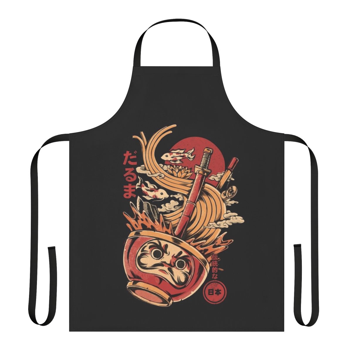 Daruma Ramen Apron featuring traditional Japanese art and design