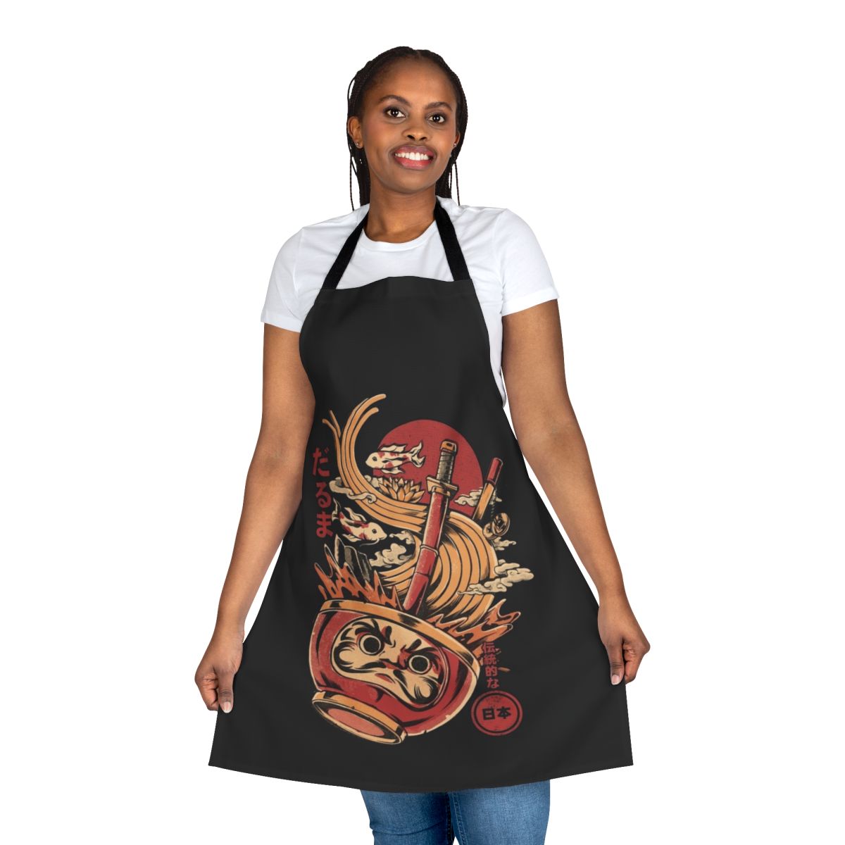 Daruma Ramen Apron featuring traditional Japanese art and design