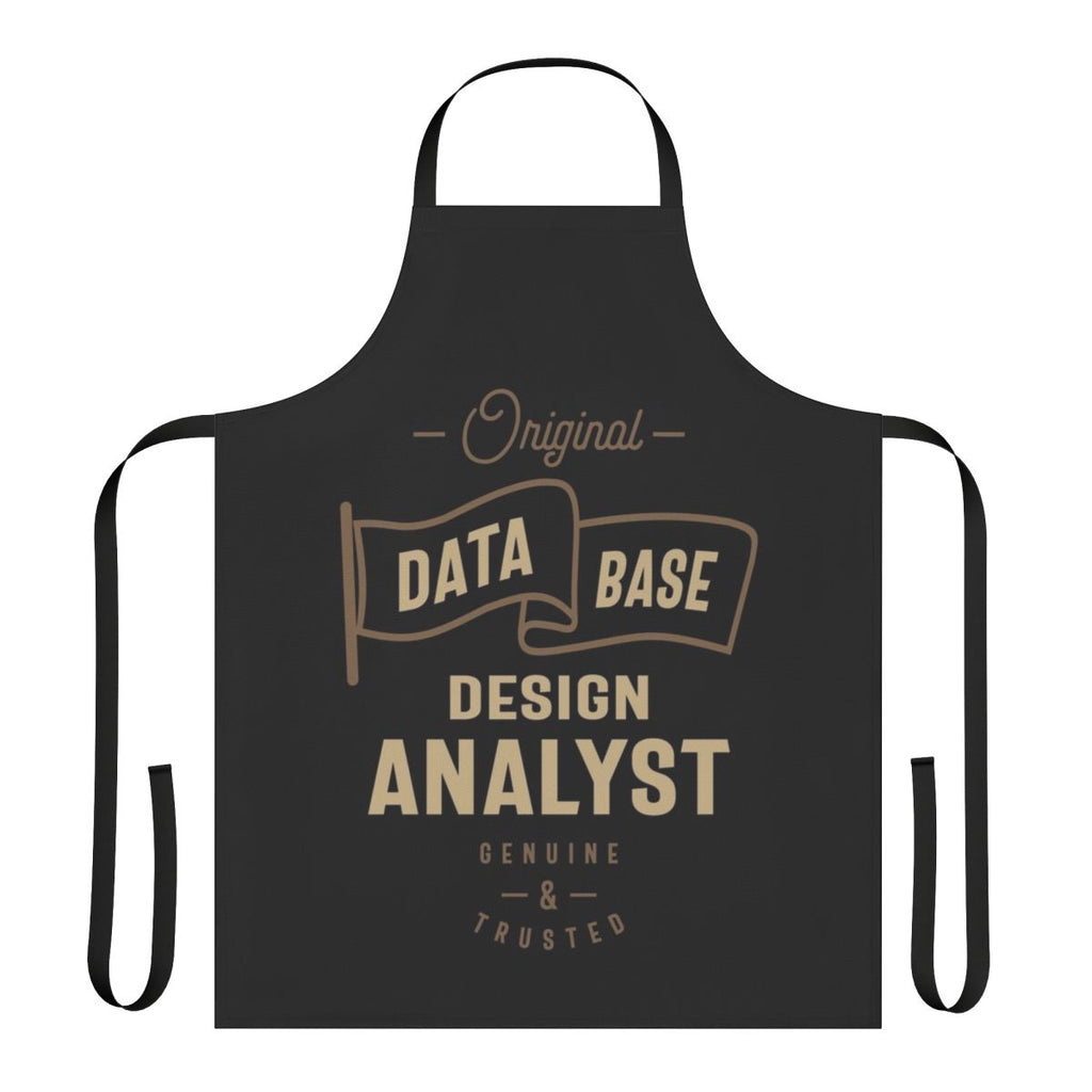 Database Design Analyst wearing a high-quality typography apron