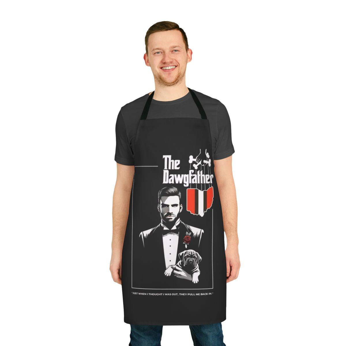 Cleveland Browns inspired shirt apron with "Dawgfather" design