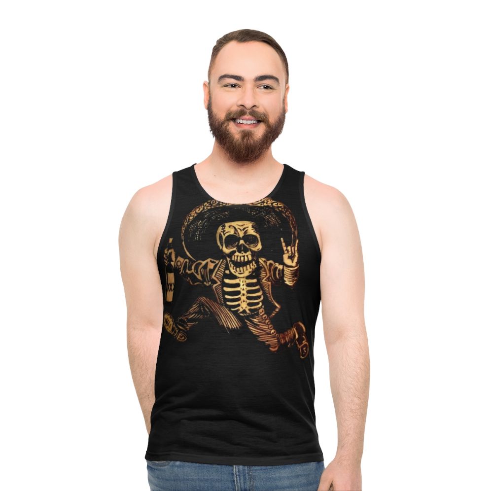 day of the dead tank top with posada mexican folk art and sugar skull design