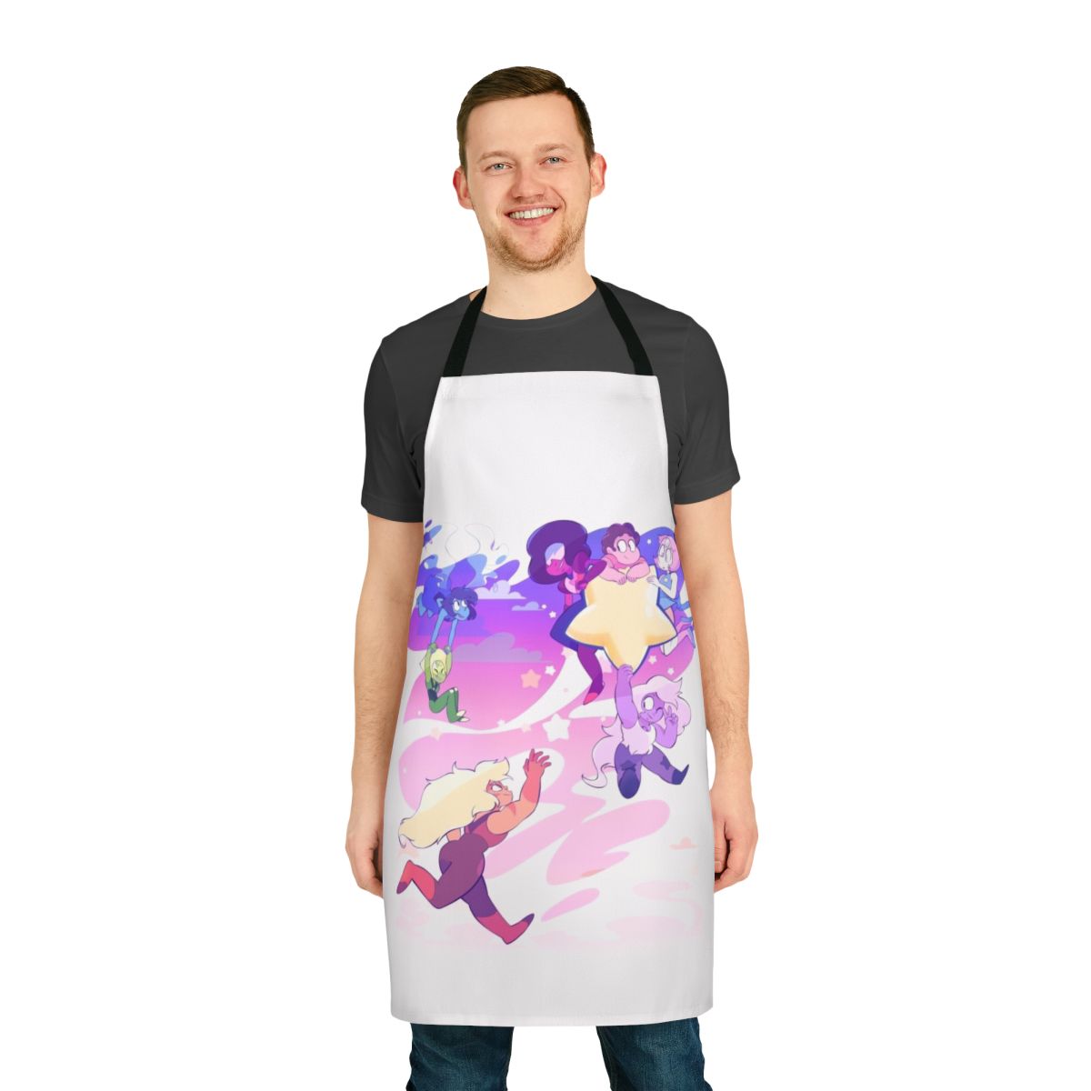 Vibrant apron with crystal gems and characters from the popular cartoon series Steven Universe