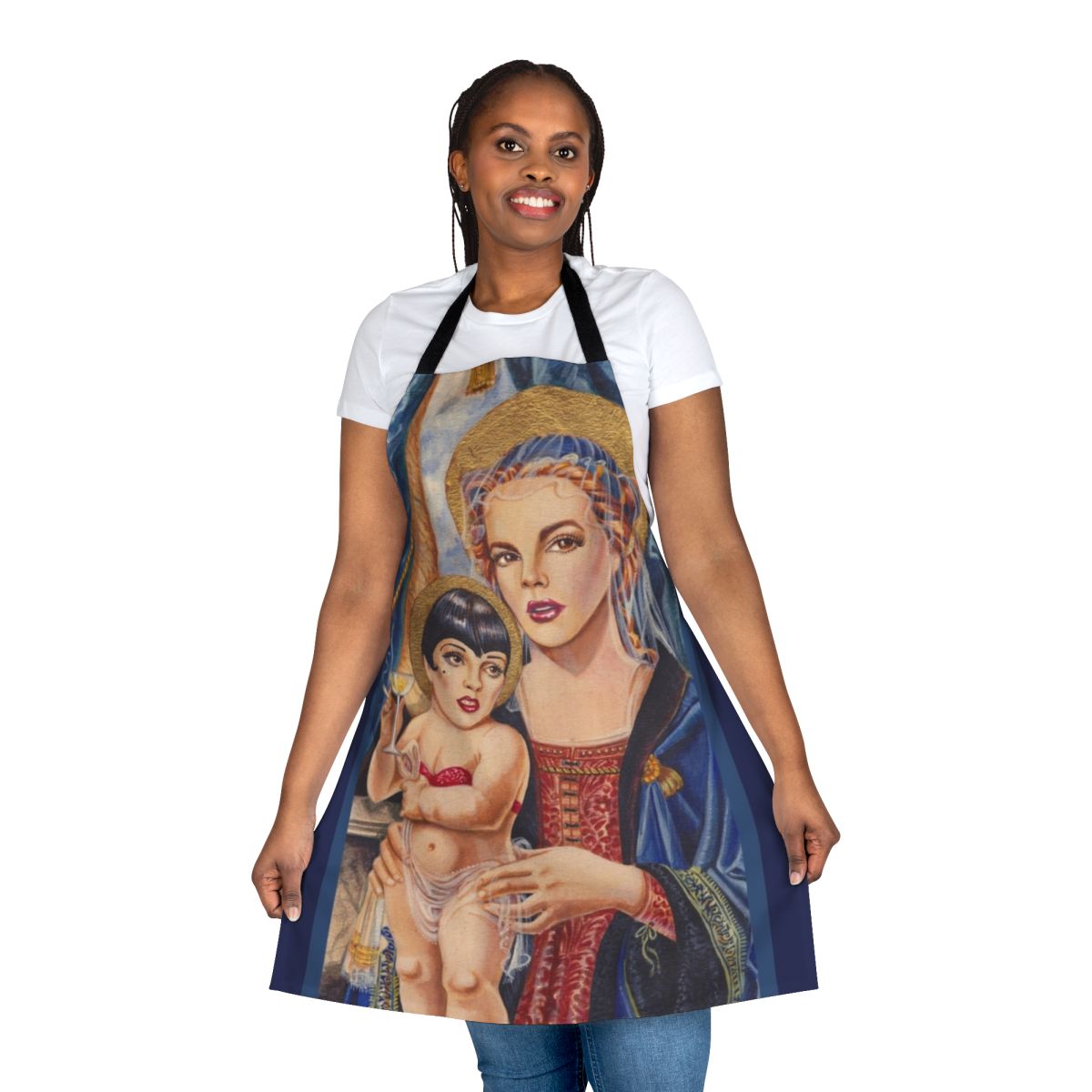 Stylized apron featuring iconic images of Judy Garland and Liza Minnelli, Broadway and Hollywood legends