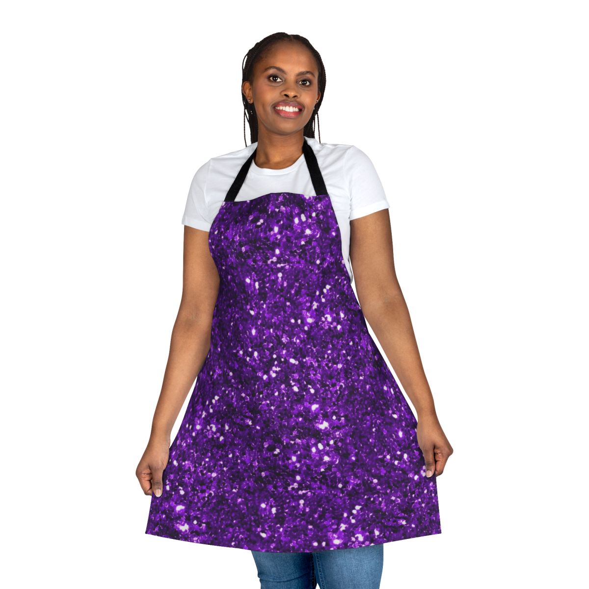 Purple glittery apron with shiny confetti design