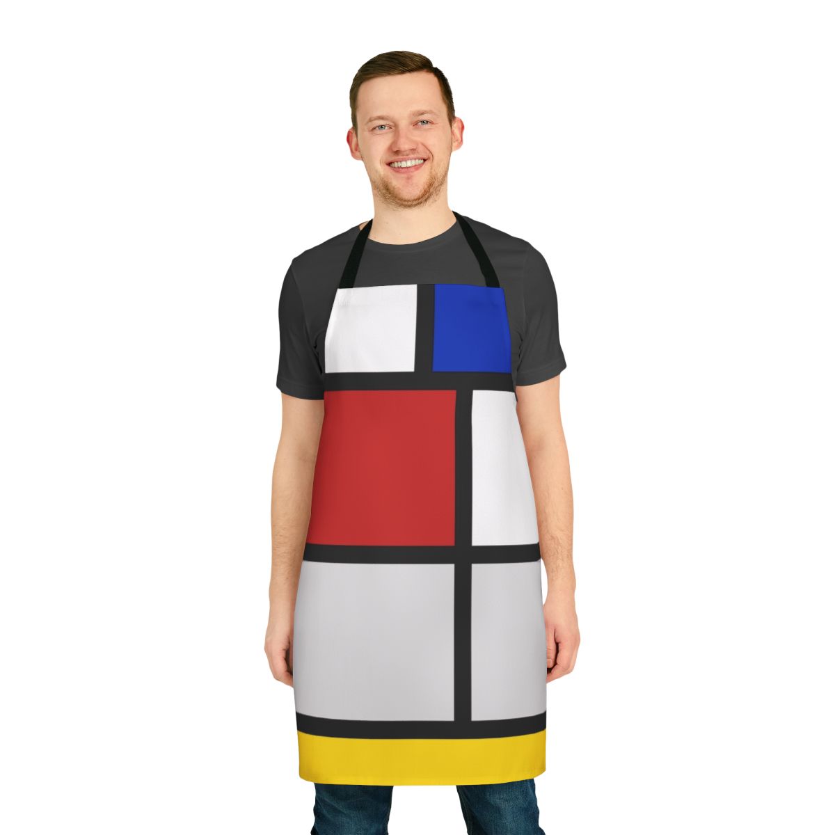 De Stijl-inspired apron featuring Mondriaan's geometric primary color art design