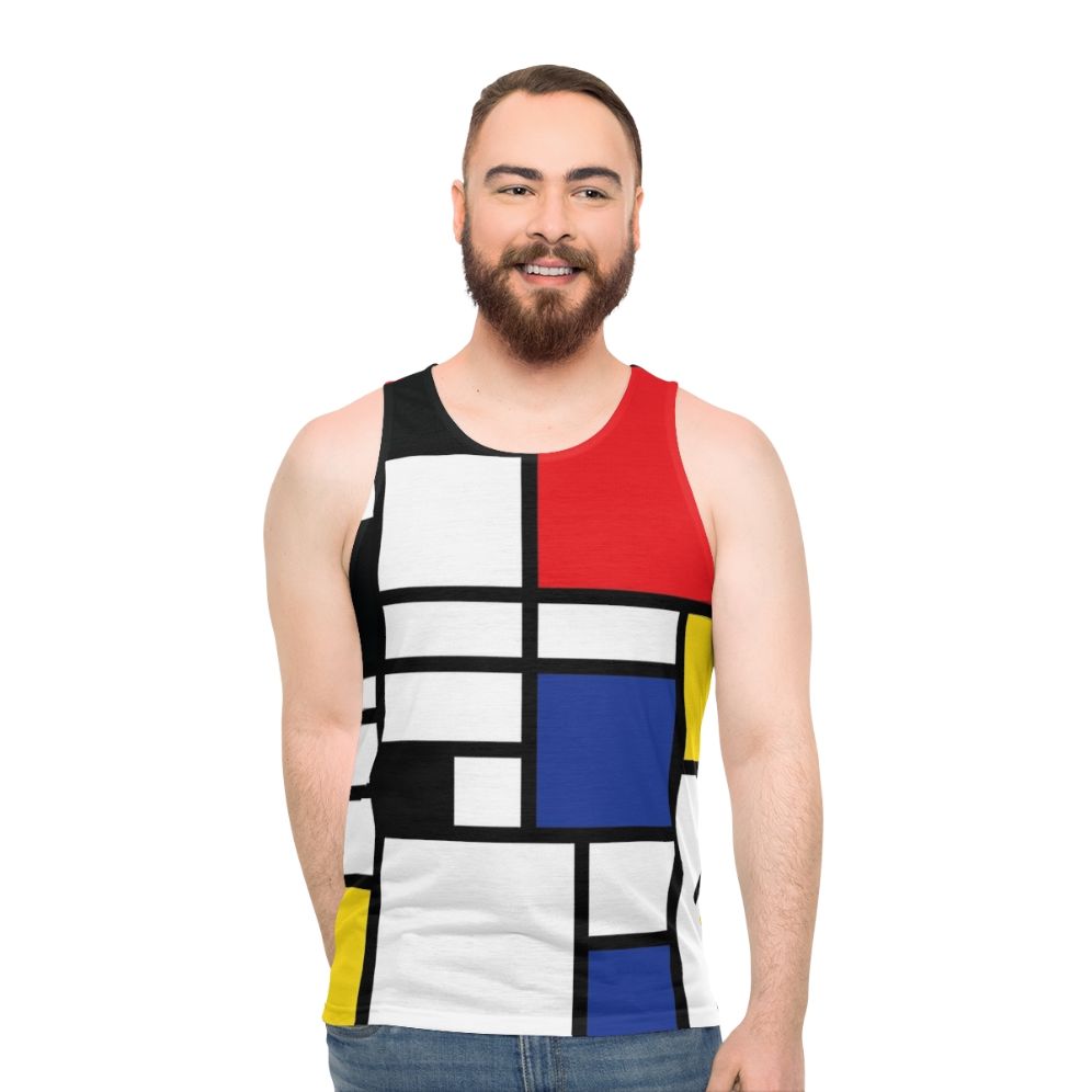 De Stijl Unisex Tank Top with Mondrian-inspired Primary Color Blocks