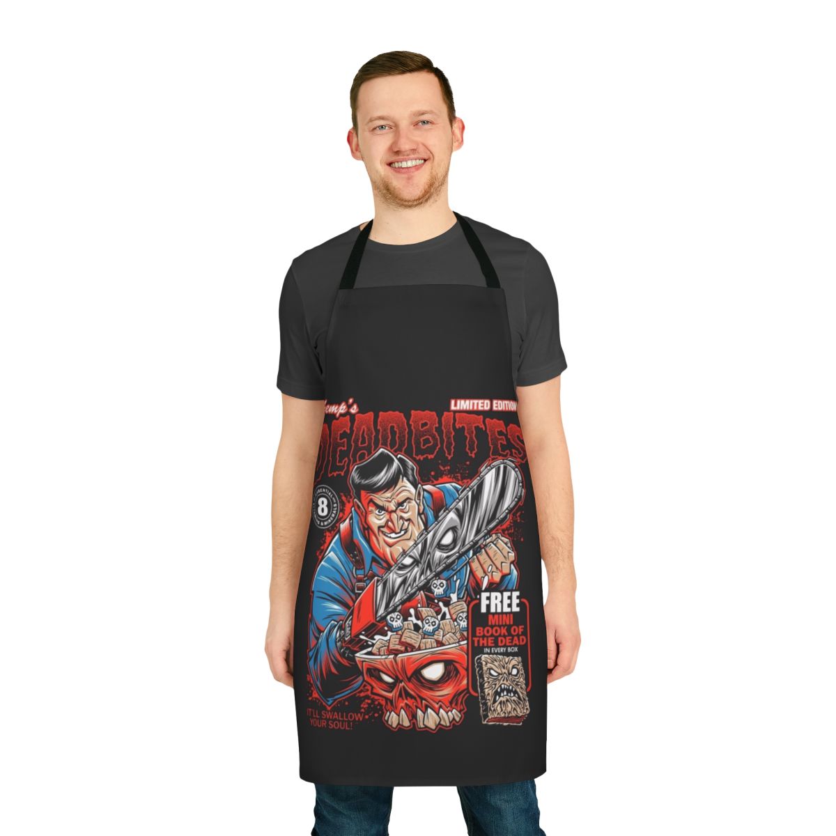 Deadbites character-inspired apron with vibrant colors and playful design