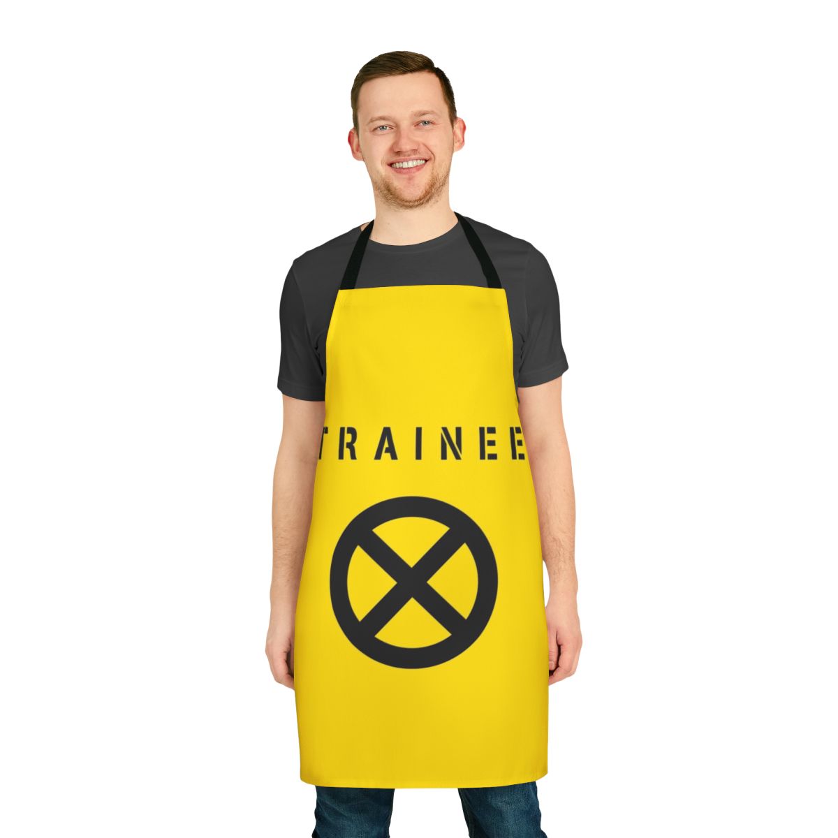 Deadpool inspired apron featuring a training graphic