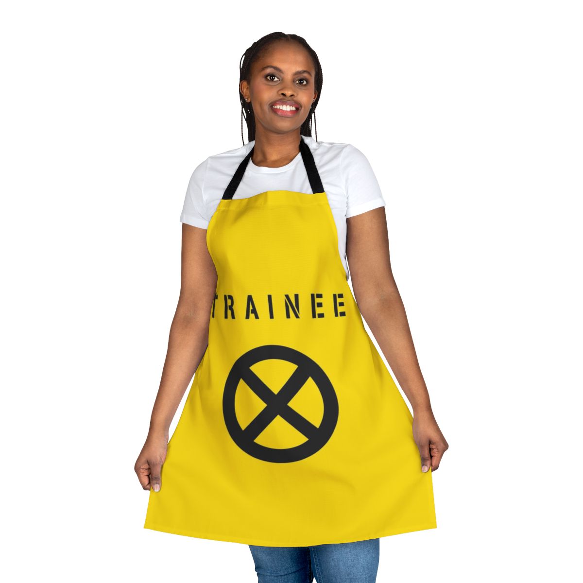 Deadpool inspired apron featuring a training graphic