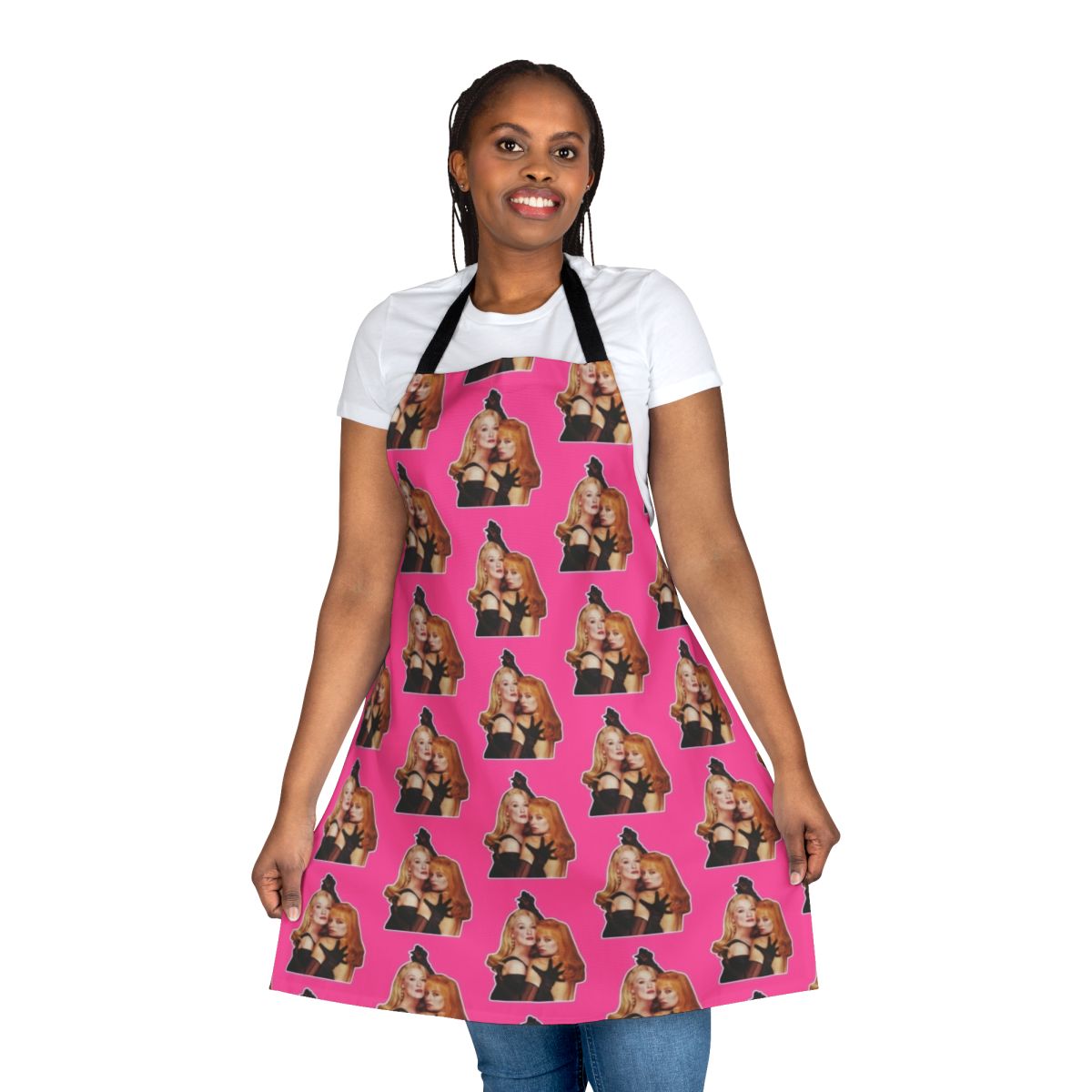 "Death Becomes Her" inspired apron featuring the iconic characters and style of the 1990s black comedy film