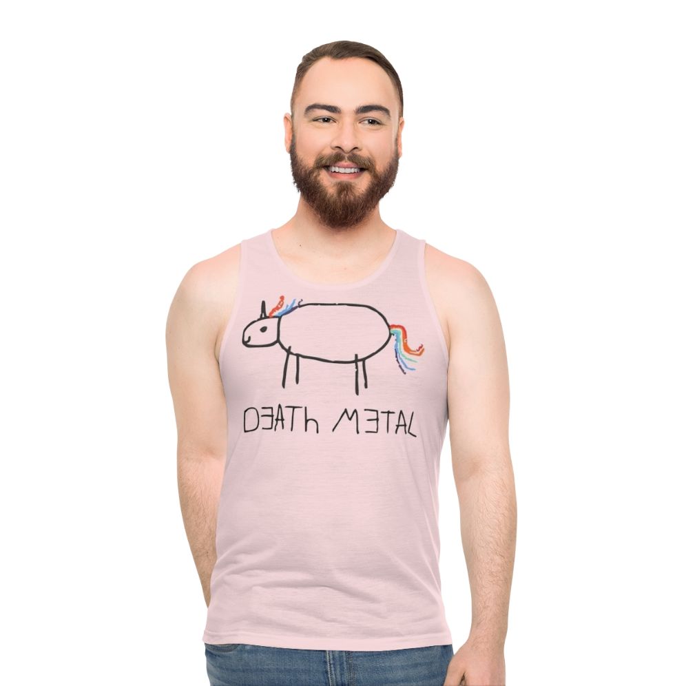 Death metal unicorn crayon design on unisex tank top