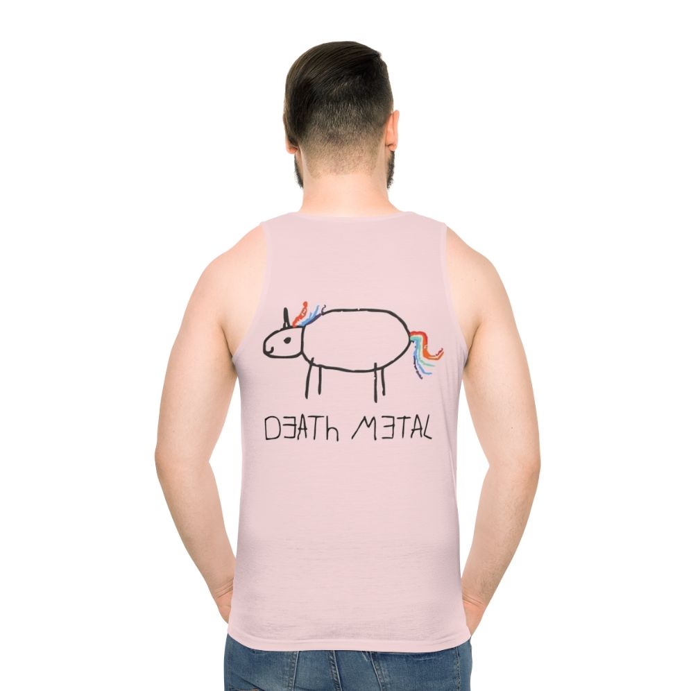 Death metal unicorn crayon design on unisex tank top