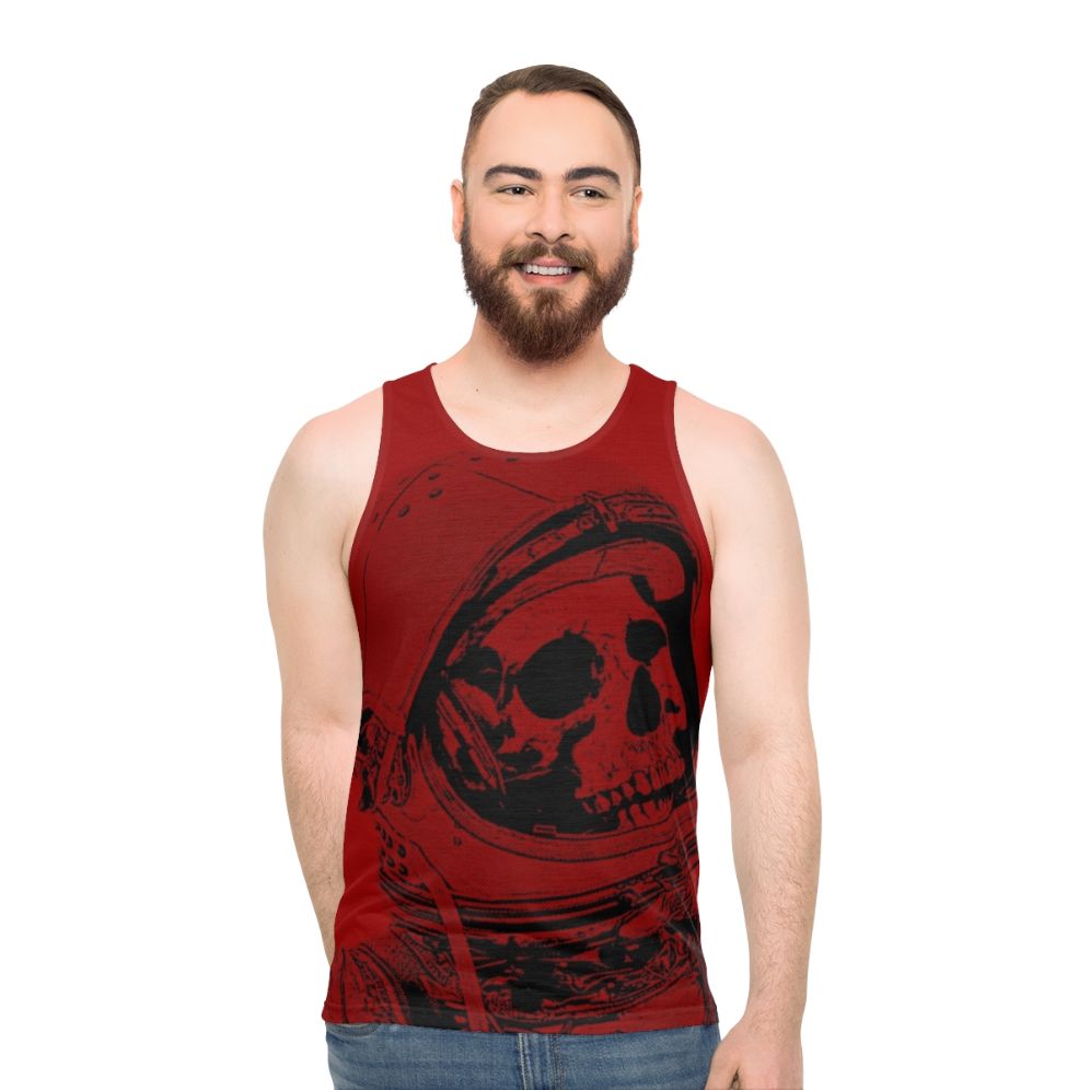 Astronaut tank top with skull design and space imagery