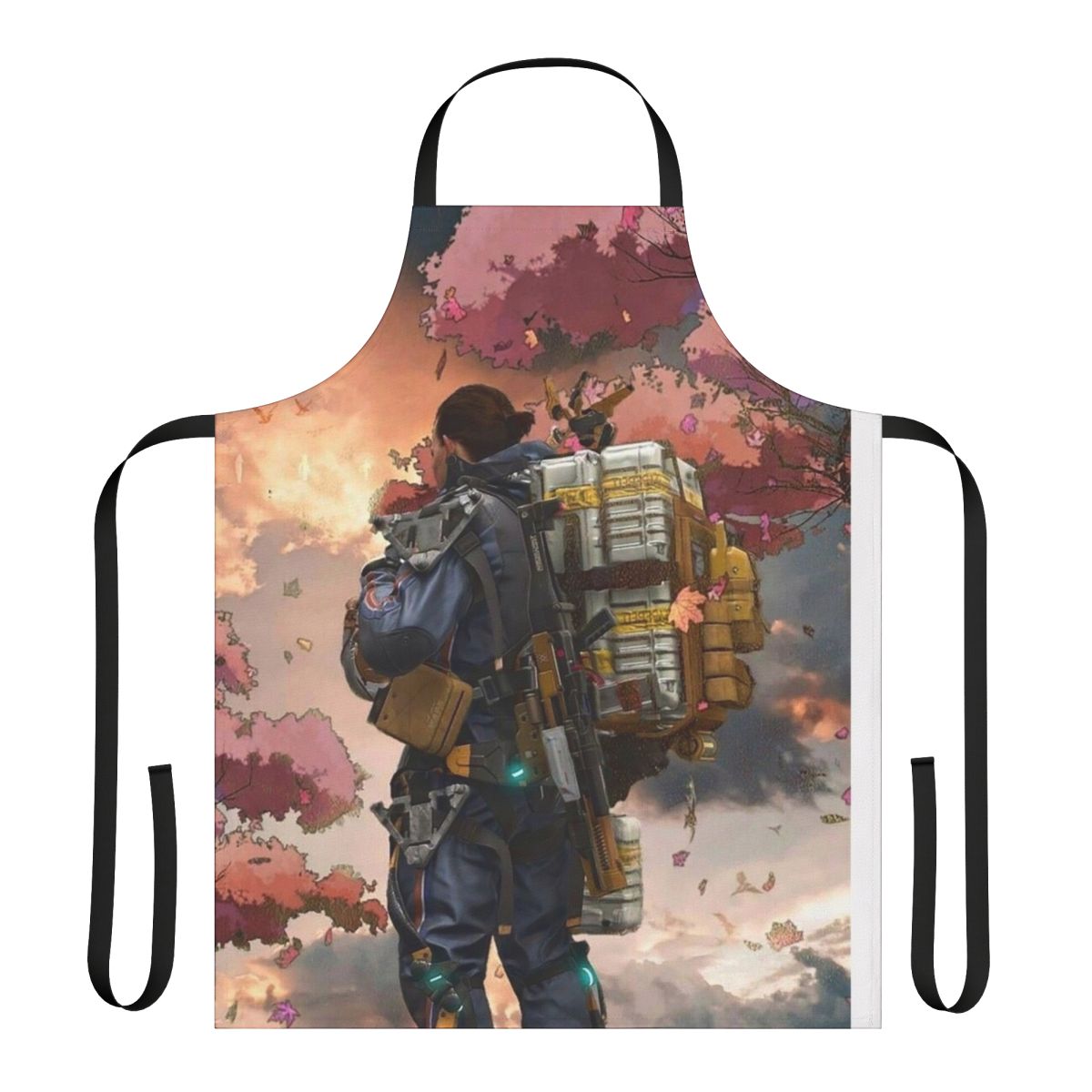 Death Stranding inspired gamer apron with pink flowers