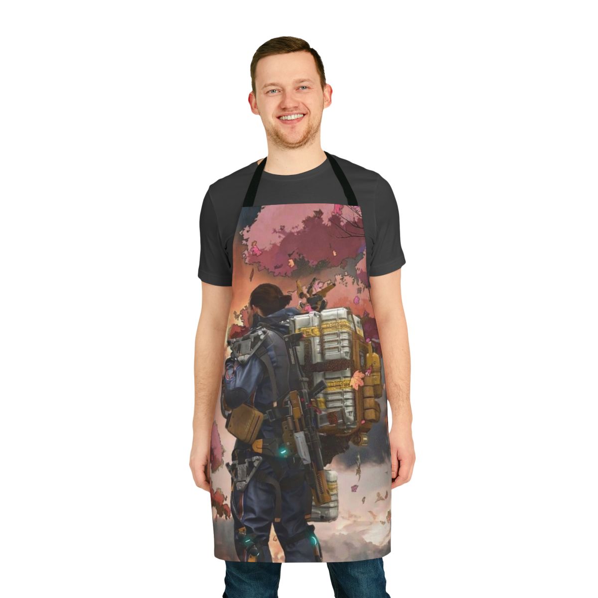 Death Stranding inspired gamer apron with pink flowers