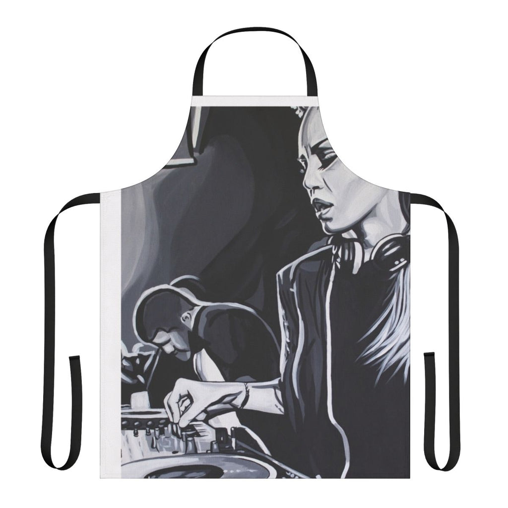 Deborah De Luca-inspired apron featuring electronic music and DJ design