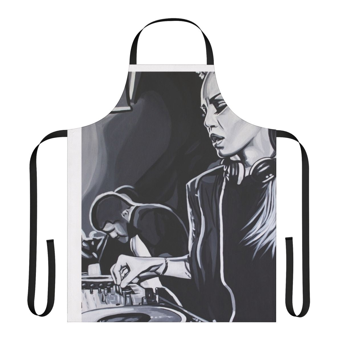 Deborah De Luca-inspired apron featuring electronic music and DJ design
