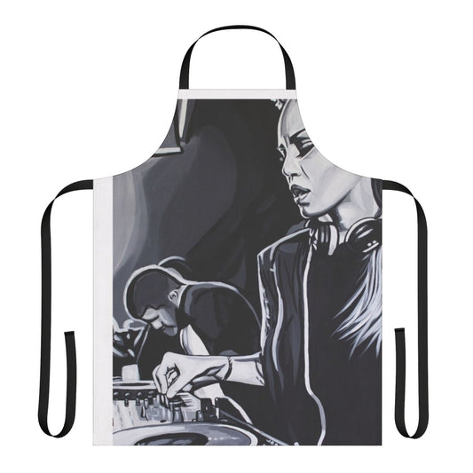 Deborah De Luca-inspired apron featuring electronic music and DJ design
