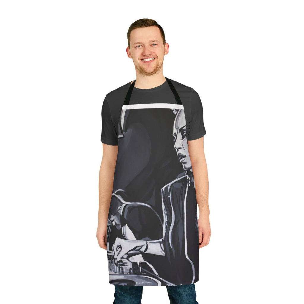 Deborah De Luca-inspired apron featuring electronic music and DJ design