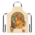 Colorful art nouveau style apron featuring zodiac signs and ornamental designs reminiscent of Alphonse Mucha's work