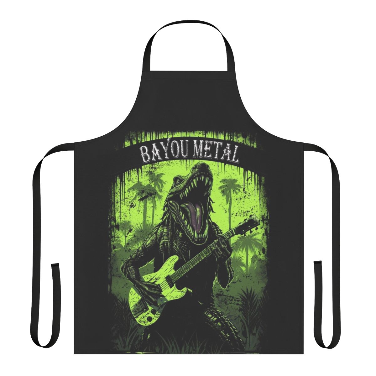 Decorative apron featuring a metal alligator design, inspired by the Louisiana bayou