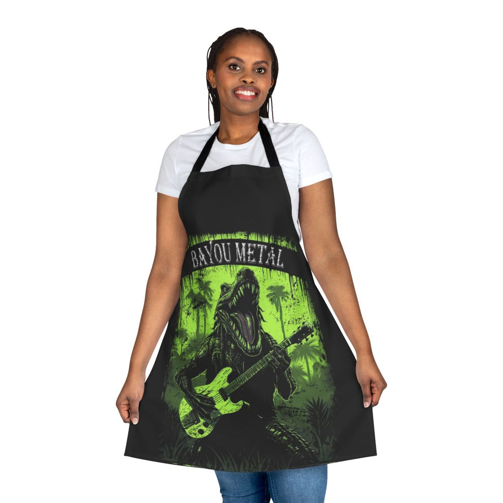 Decorative apron featuring a metal alligator design, inspired by the Louisiana bayou