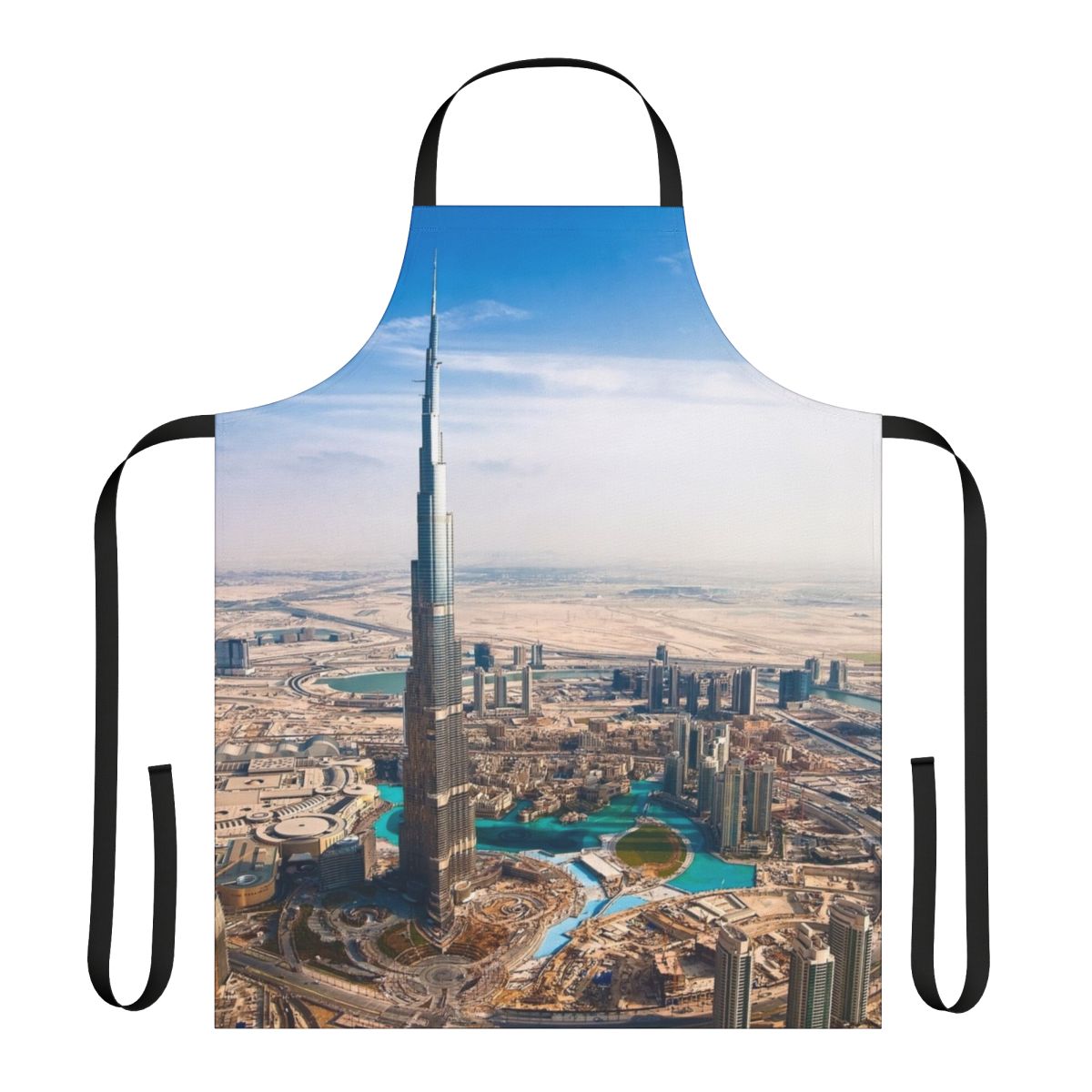 Decorative Dubai-inspired apron featuring the iconic Burj Khalifa landmark