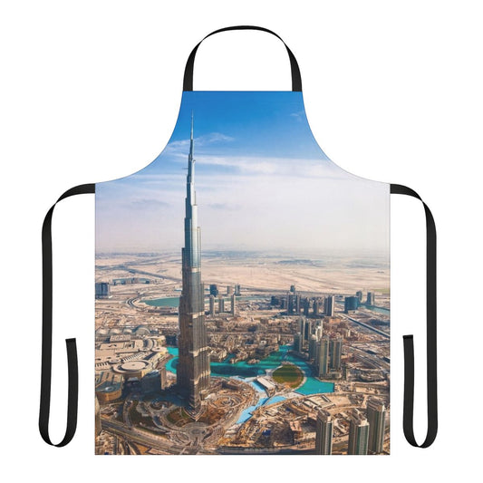 Decorative Dubai-inspired apron featuring the iconic Burj Khalifa landmark